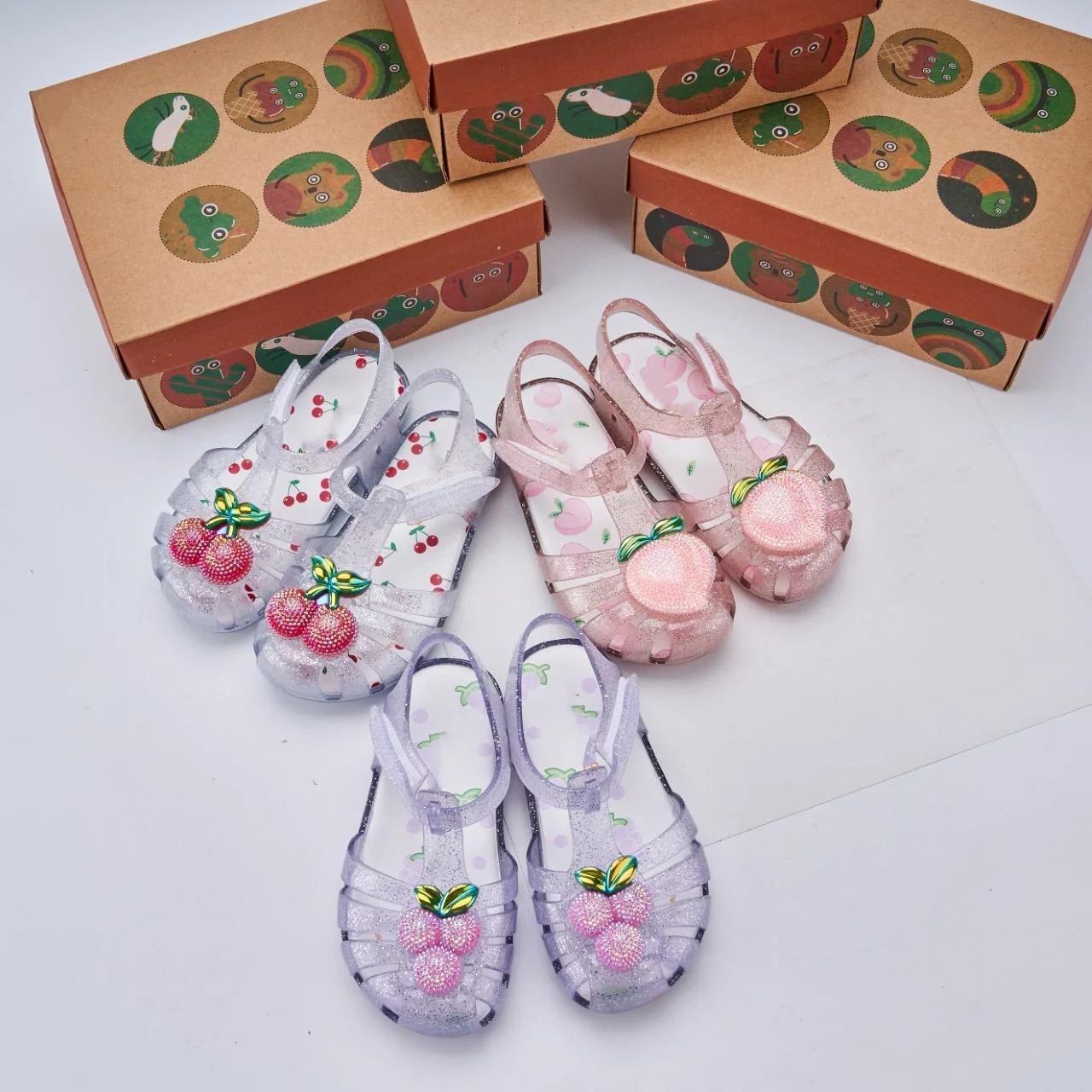 Summer kids Bao-head Roman Jelly shoes cute fruit flat sandals