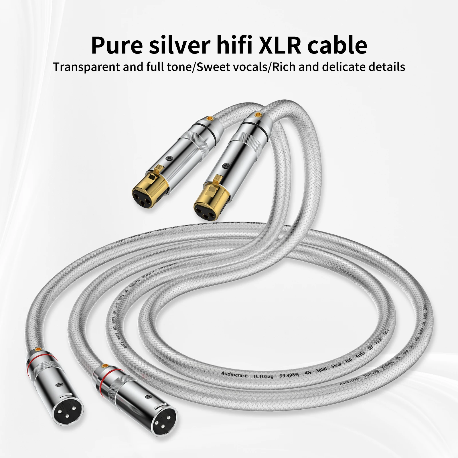

Audiocrast IC102AG Кабель XLR из чистого серебра 99,998% Hi-Fi Audio Interconnect Solid PSS Pure Silver Core Wire Посеребренная вилка