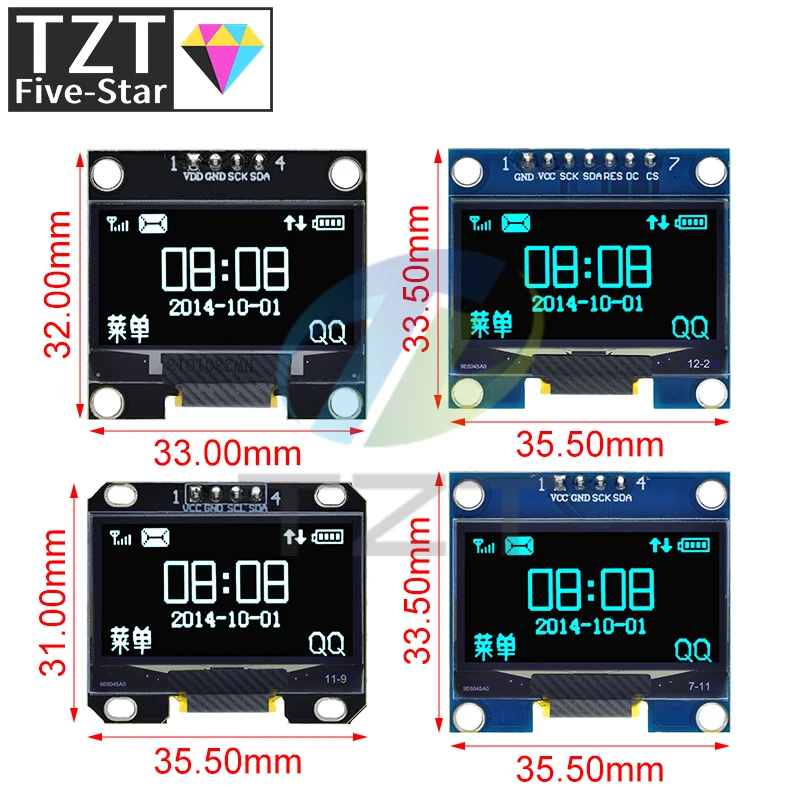 Imagem -02 - Módulo Oled Spi e Iic I2c Polegada Cor Branca e Azul Módulo de Display Led Lcd Comunicar 128x64