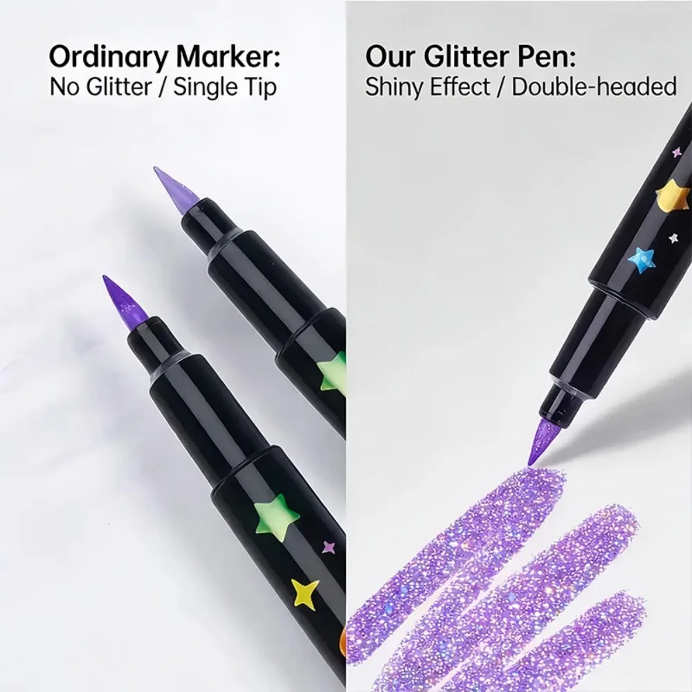 12-48 PCS Dual Brush Tip Glitter Art Markers Metallic Paint Marker Set Pens for DIY Crafts Cards Making Poster Album Scrapbook