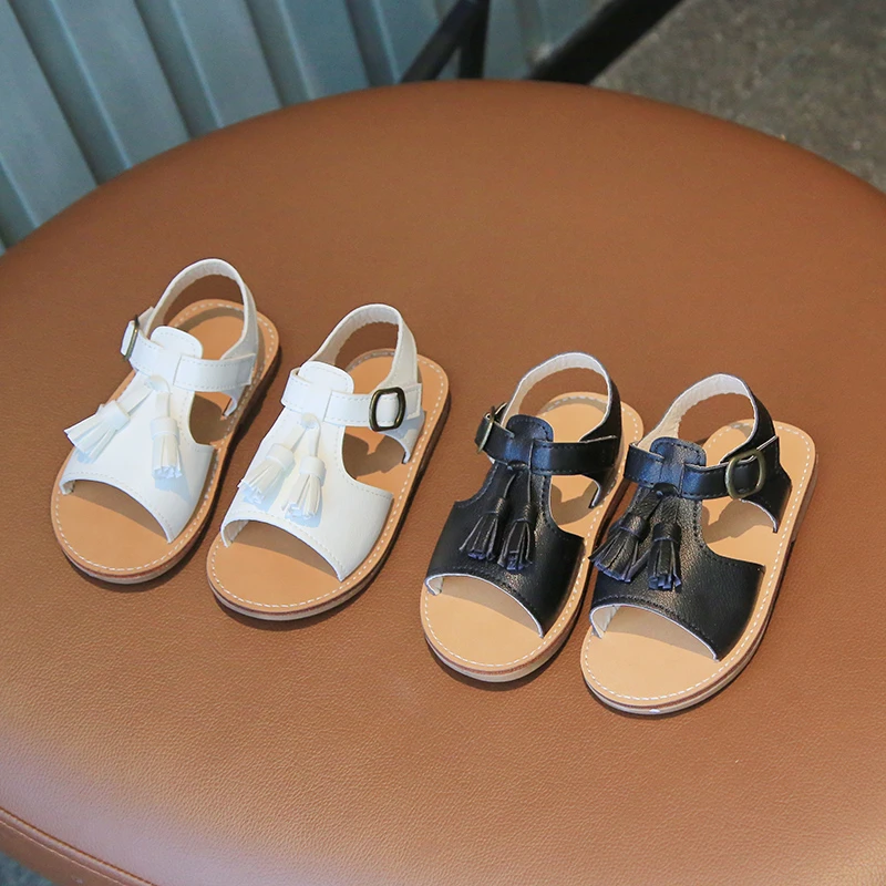 Girl's Sandals Tassel Classic Open Toe Three Colors Toddler Kids Sliders Summer Daily Non-slip 21-30 Comfy Children Flat Shoes