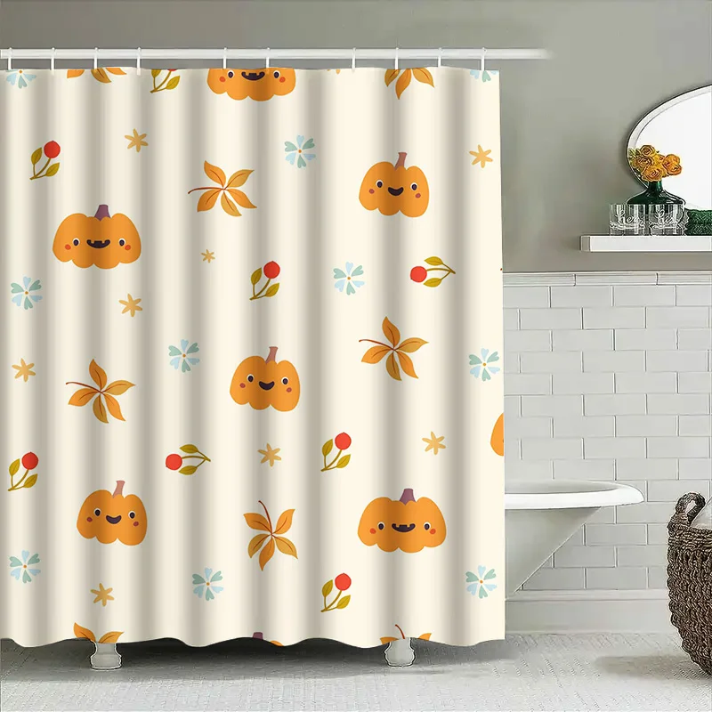 

Tuniu Cute autumn shower curtain with pumpkins leaves flowers pattern for bathroom kids room decoration