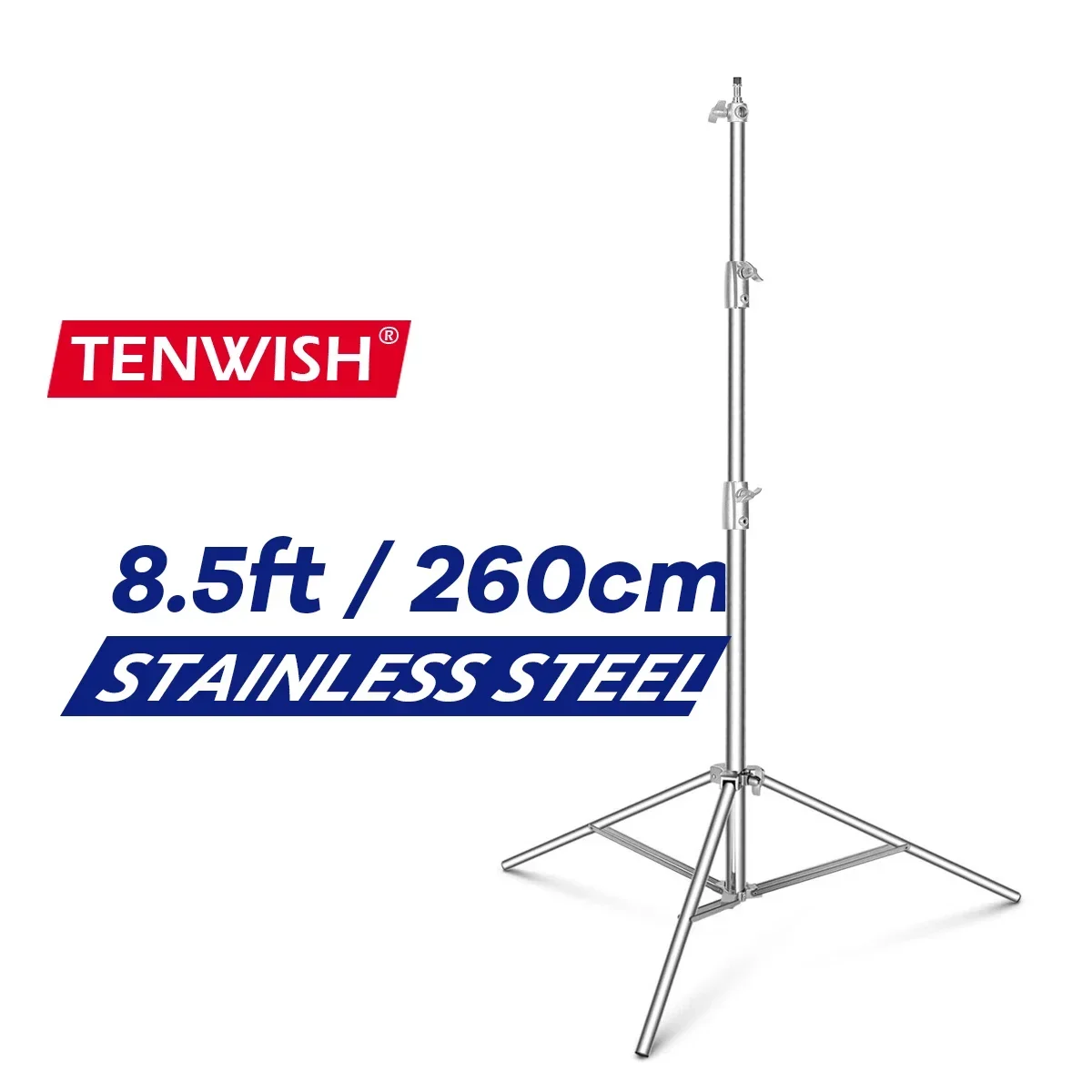 

TENWISH 8.5ft 2.6m Heavy Duty Stainless Light Stand Super Rugged Chrome Steel for Softbox Monolight Strobe Studio Equipment