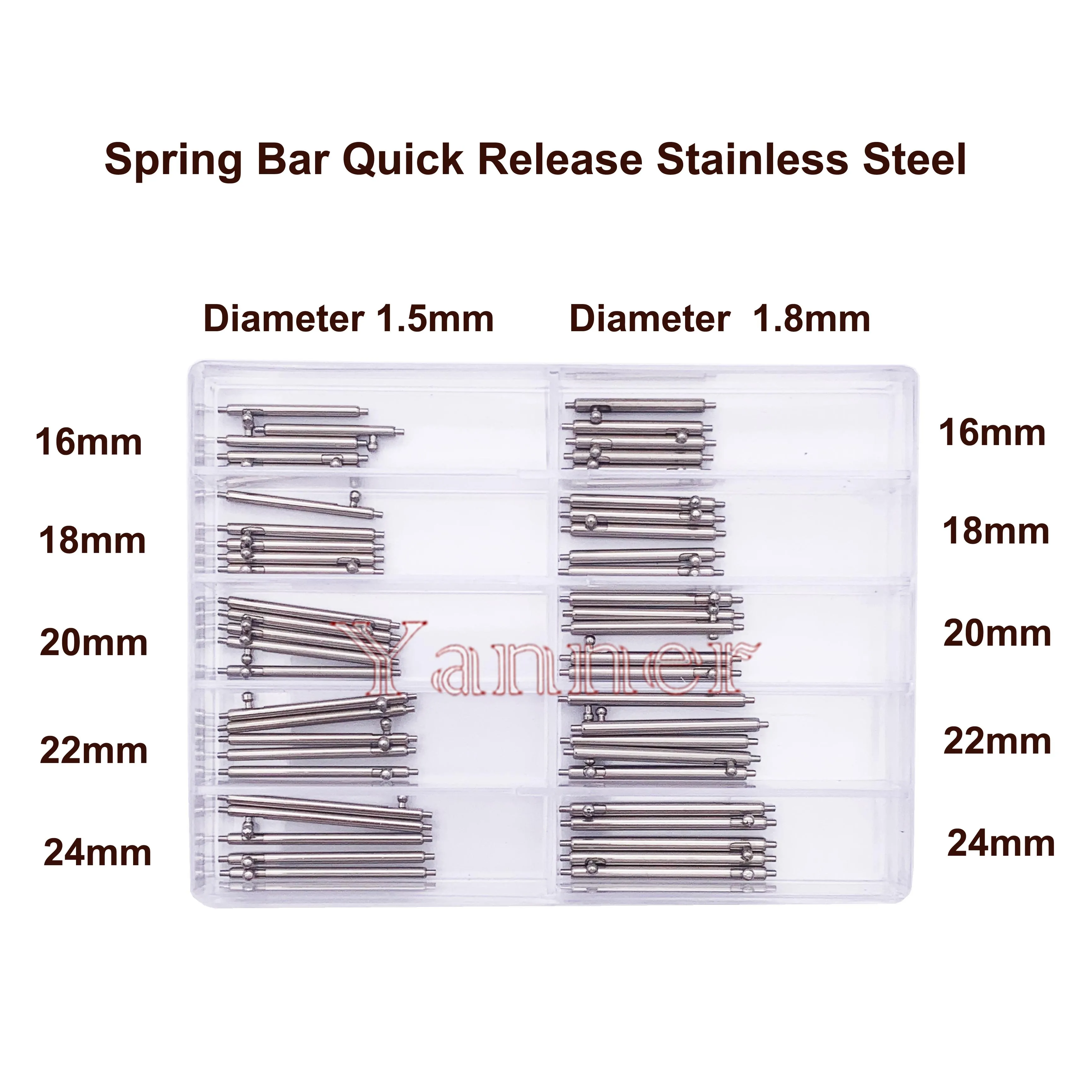 Stainless Steel Spring Bar Quick Release Watch Parts for Repairing 1.5mm and 1.8mm  50 Pieces