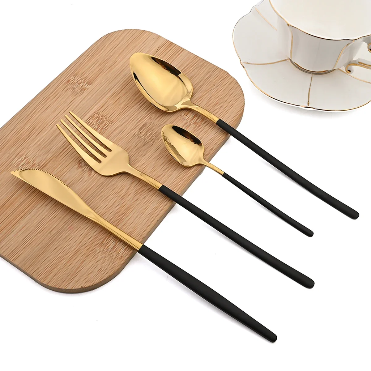 16Pcs Gold Dinnerware Set Stainless Steel Cutlery Knife Fork Tea Spoon Dinner Flatware Set Kitchen Silverware Mirror Tableware