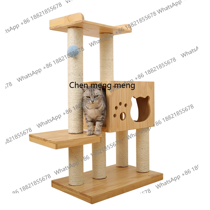 

Рама для лазания для кошек Многофункциональная рама для лазания из цельного дерева Деревянная колонна для когтеточки для кошек Рама для лазания с трамбовидной доской