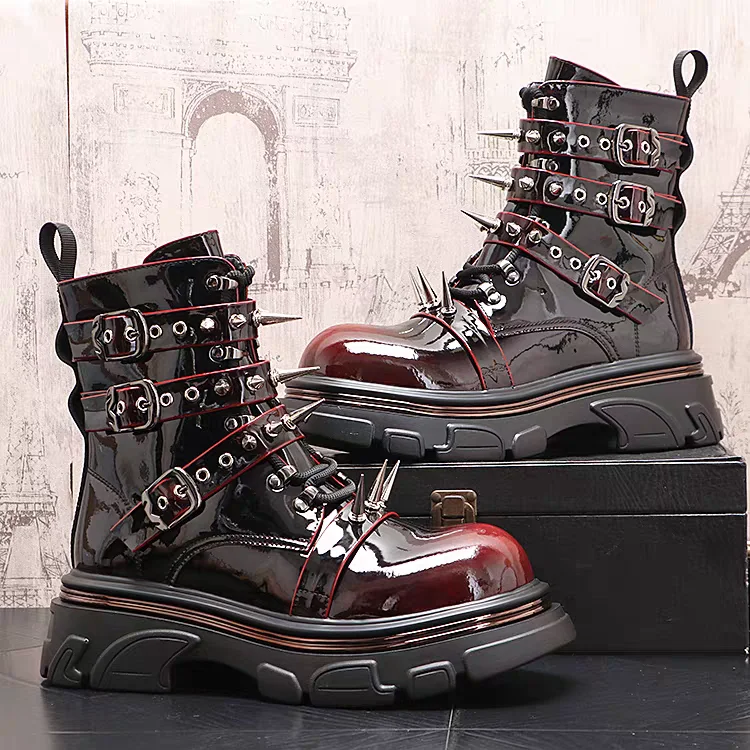 

New red sports thick sole men casual personality loafers Korean version riveted casual shoes