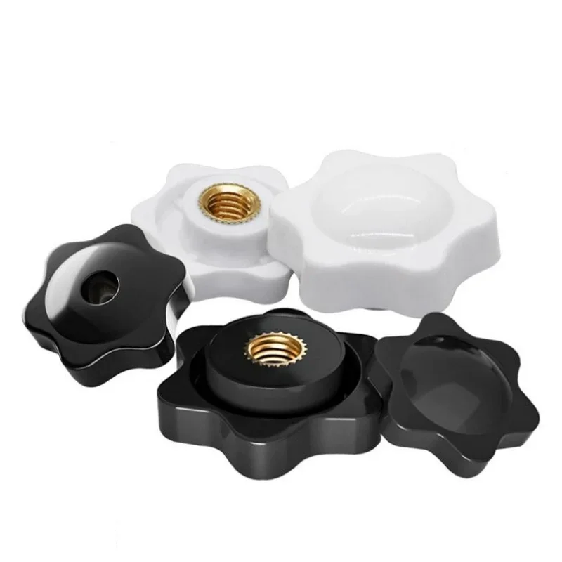 Black White Plastics Plum Hand Tighten Nut M4 M5 M6 M8 M10 M12 Handle Thread Star Mechanical Thumb Nut Clamping Knob Manual Nuts