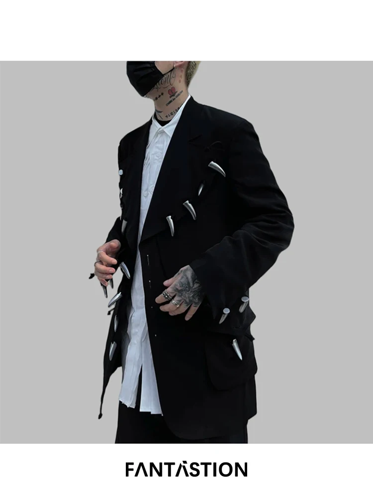 

FANTASTION acetate blazer with silver horn buckle, light-luxury unisex suit jacket for elevated casual elegance jackets