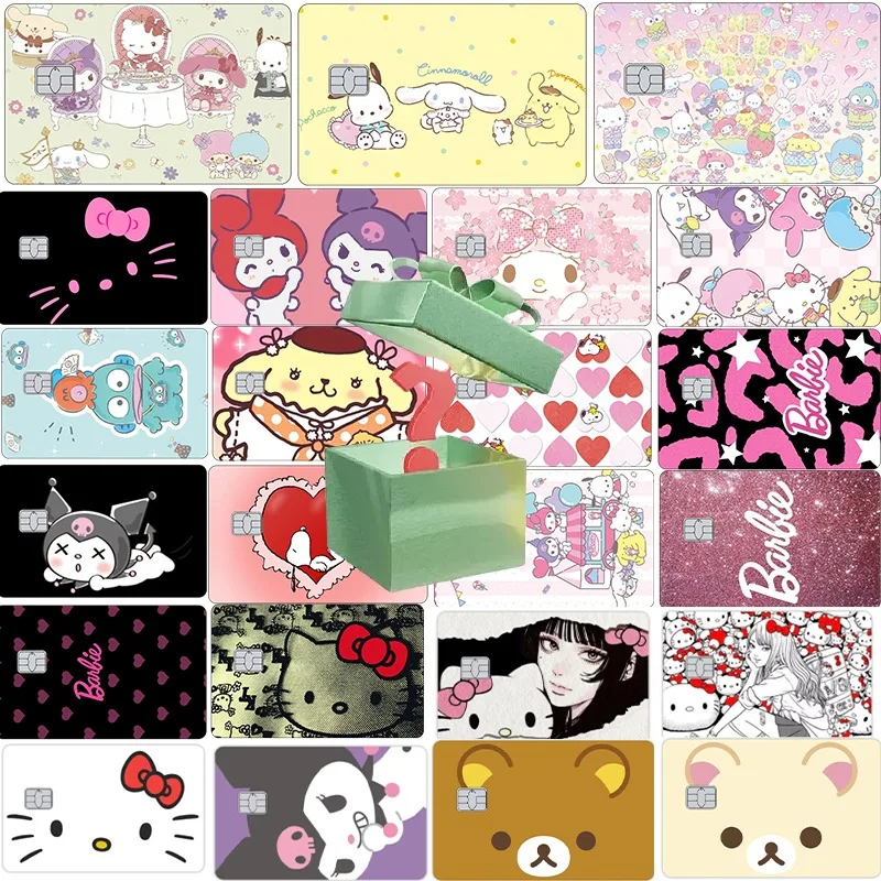 5/10pcs PVC Sticker Kawaii Anime Hello Kitty Kuromi My Melody Credit Debit Card Star Laser Mate Giltter Decor Diy Film Tape Skin