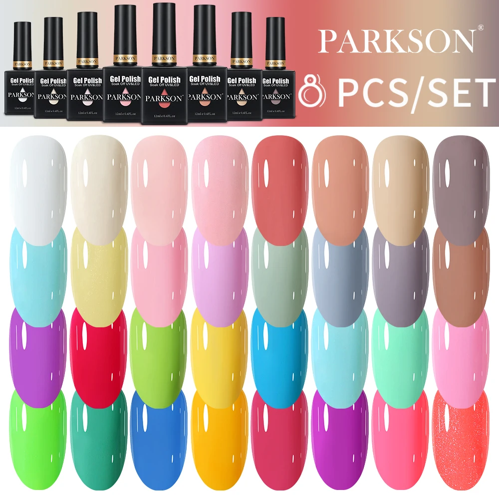 

PARKSON 8PCS 12ML Set Gel Nail Polish nail Art Semi-permanent varnish nail supplies for professionals with top coat base coat