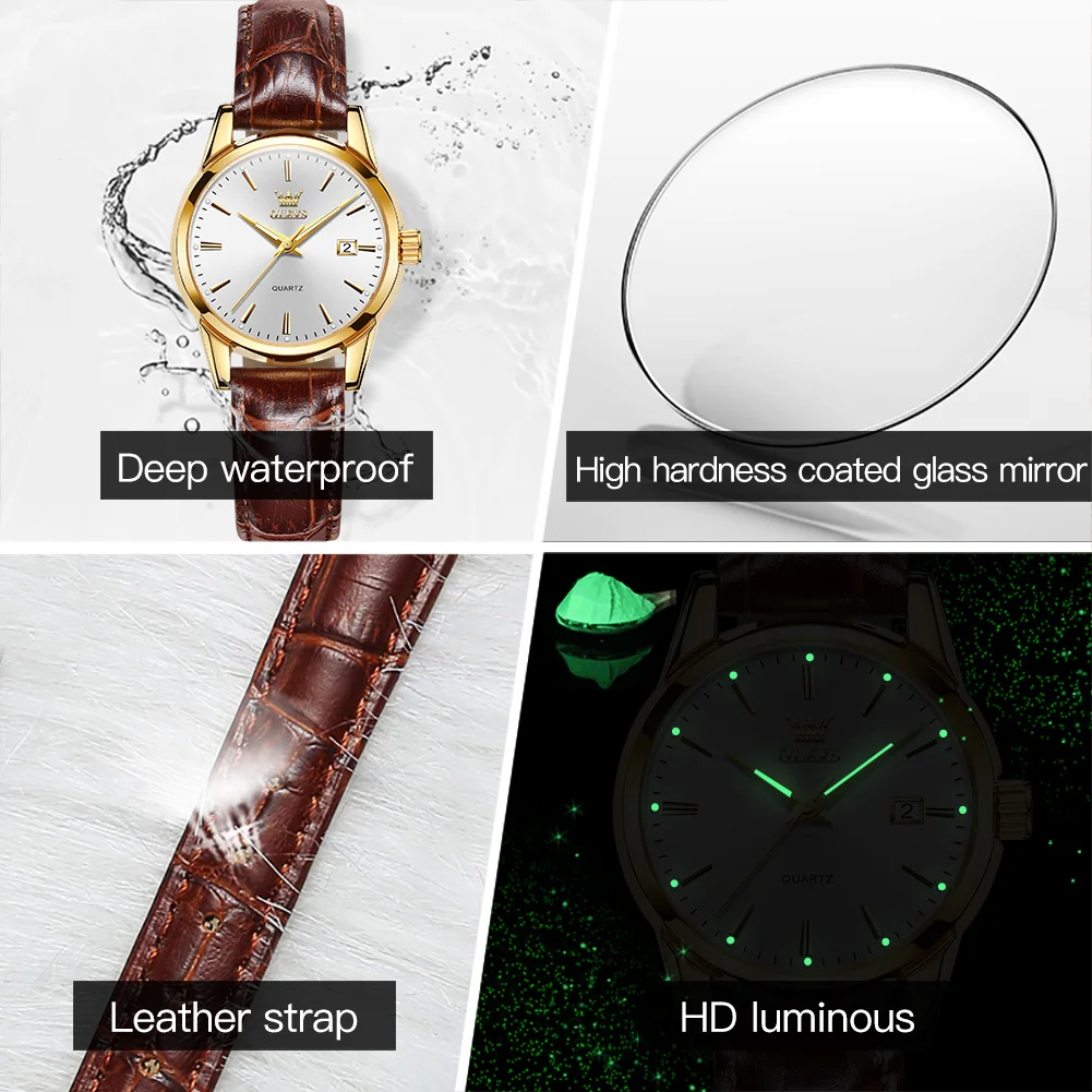 OLEVS Fashion Watch for Women Luxury Women Quartz Wristwatches Breathable Leather Strap Waterproof Business Casual Women Watch