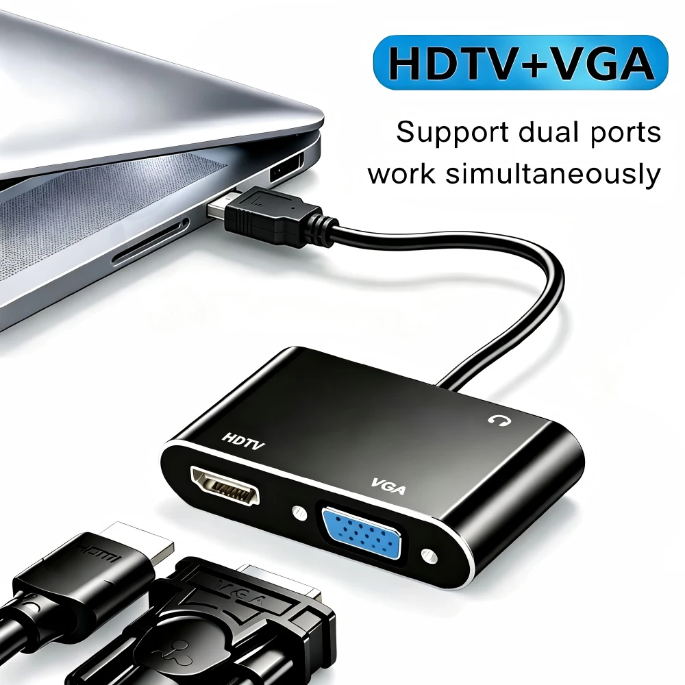 USB 3.0/TYPE-C to HDMI VGA Adapter with 3.5mm Audio Port, Dual Monitor Display Converter, USB to HDTV VGA Splitter for Laptop De view 6