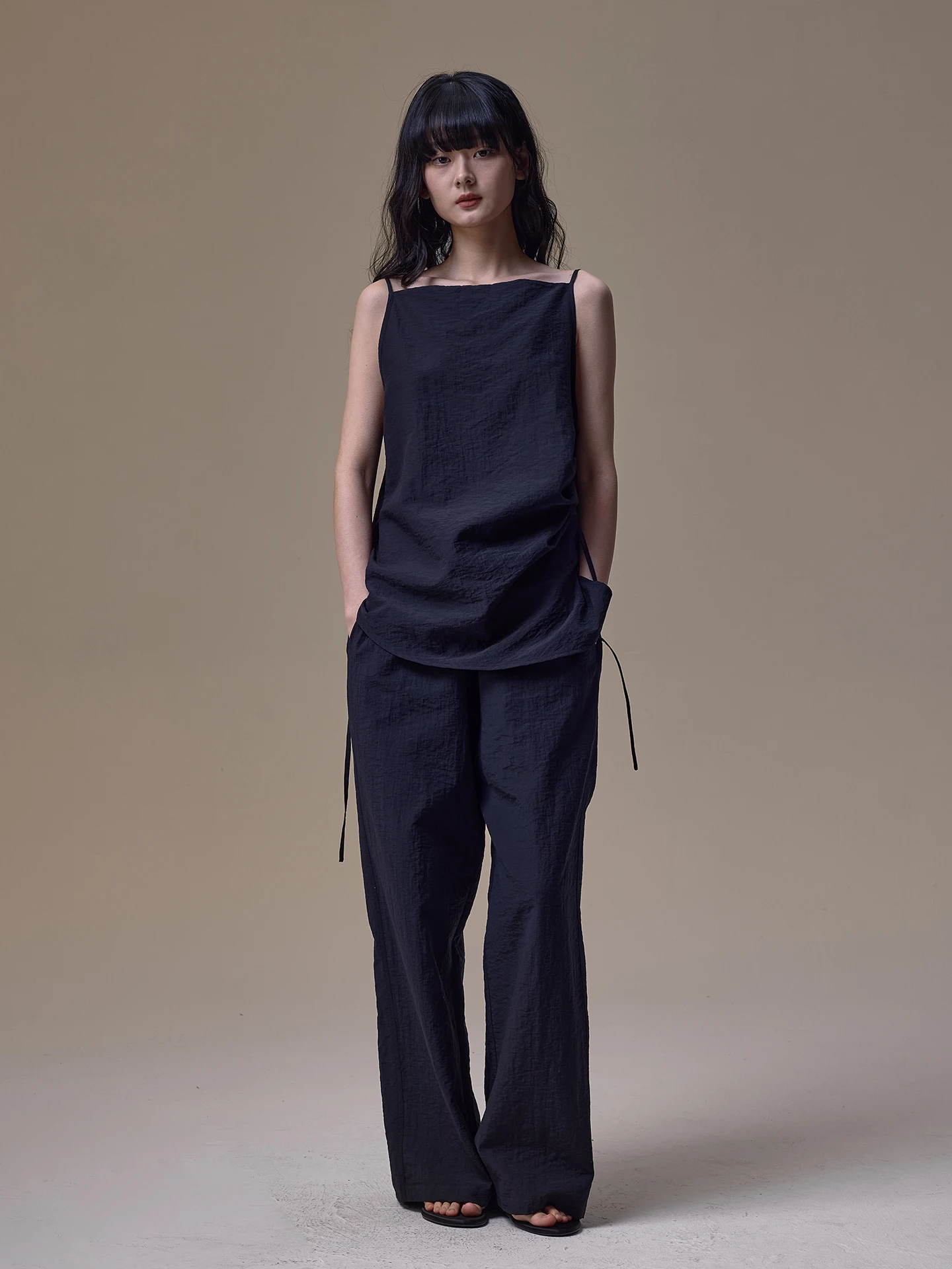 

INOUTQ2026 Casual Loose Wide Leg Pants Set with Belt Simple Design Summer Faion Women's Two-Piece Suit Cotton Blend