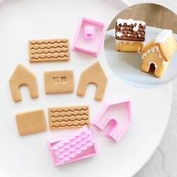 1Set Gingerbread House Cookie Cutter Mold Cartoon Mini Christmas House DIY Assembly Biscuit Fondant Embosser Stamps Baking Tools