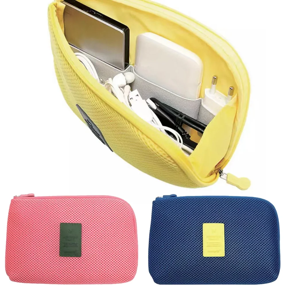 

Fashion Travel Zipper Cosmetic Bag Women Casual USB Data Cable Headset Earphone Solid Color Large Capacity Organizer Makeup Bags