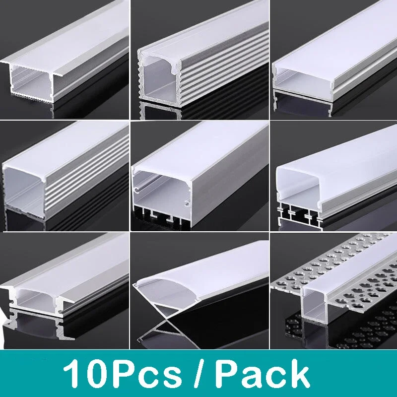 10Pcs 1m Aluminum Channel for LED Strip Lights U/V/YW-Shape Track and Cover,Aluminum Profile with Diffuser