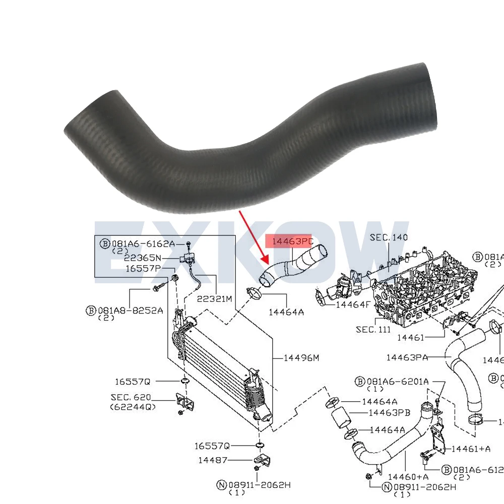 Turbocharger Air Inlet Hose for Nissan Navara Pickup D40 Pathfinder R51 2005- 14463-EB316