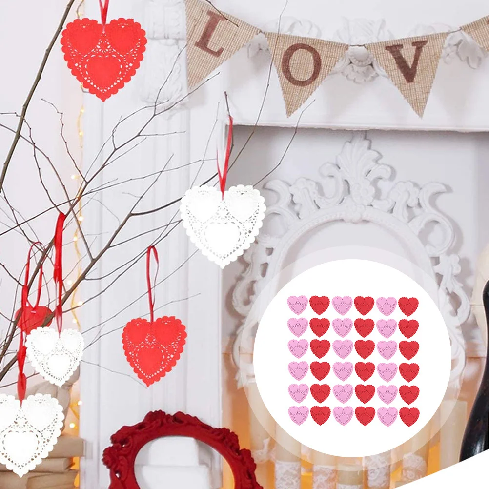 

Heart Shaped Paper Doilies Decorative Cake Pad Food Placemat for Birthday Wedding Valentine's Party Oil Absorbing Mat