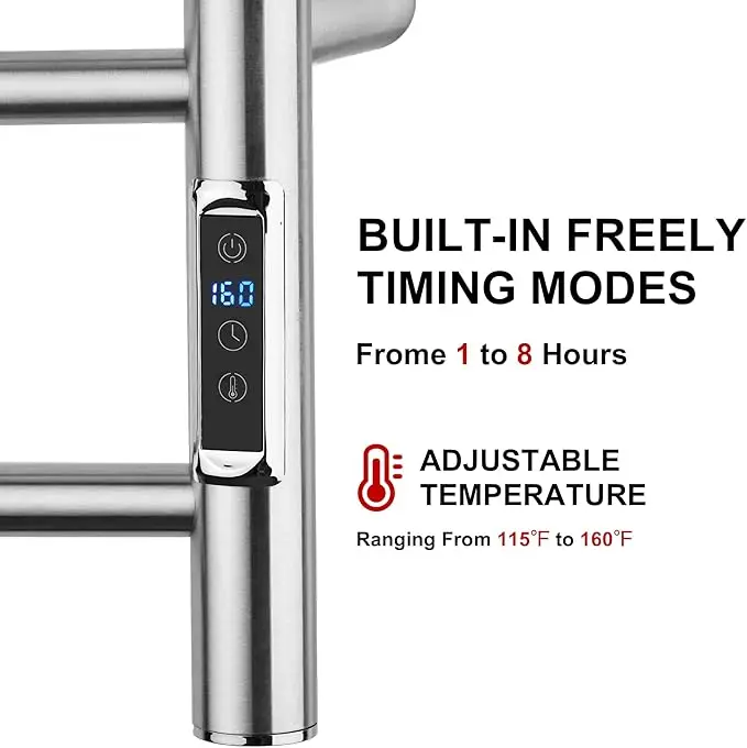 8 Bar Stainless Steel Towel Heater, Wall Mounted Electric Towel Warmer with Smart Temperature Adjustment  for Home Bathroom Use
