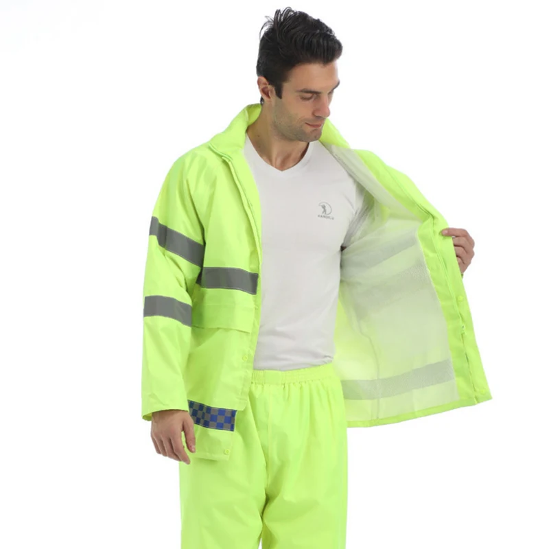 Reflective Raincoat Rain Pants Suit Traffic Sanitation Patrol Split Safety Waterproof Poncho Rain Gear Raincoat Customized Logo