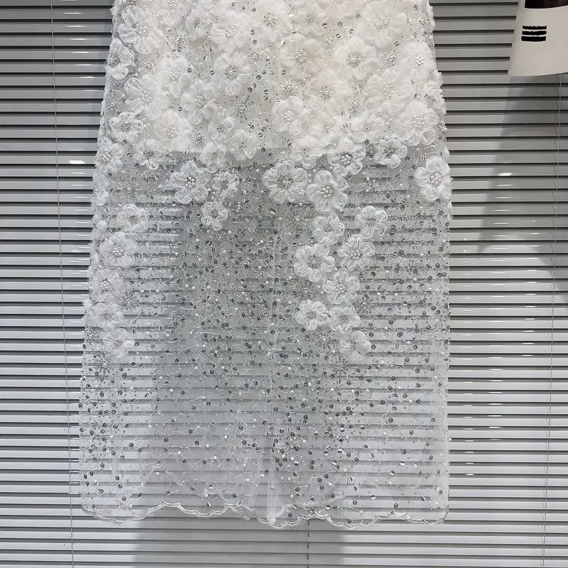 2026 Summer New Three-Dimensional Flower Sequin Elegant Mid-Length Transparent Mesh Skirt