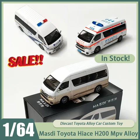 Nytt i lager Masdi 1:64 Toyota Hiace H200 Polis utryckningsfordon MPV Legeringsbilmodell Miniatyr Diecast Toyota Specialleksaker 10 best sales gjuten Hiac - №2