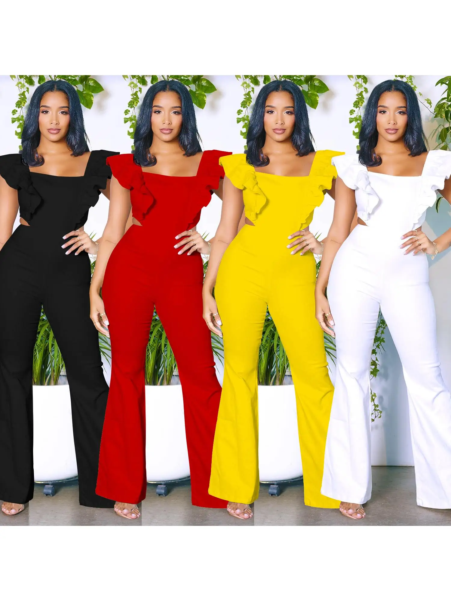 

Модный однотонный женский брючный костюм с кружевной отделкой, квадратным воротником и длинными брюками, европейский стиль, лето 2024