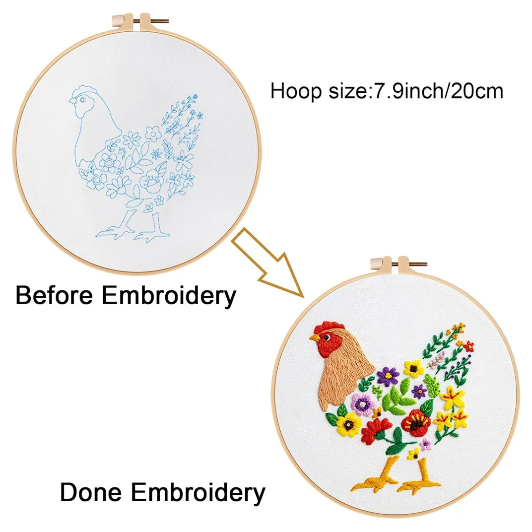 Funny Animal Embroidery Kits for Beginners,Cross Stitch Kit for Adults,DIY Needlepoint with Hens and Flower Pattern Handy Sewing view 3