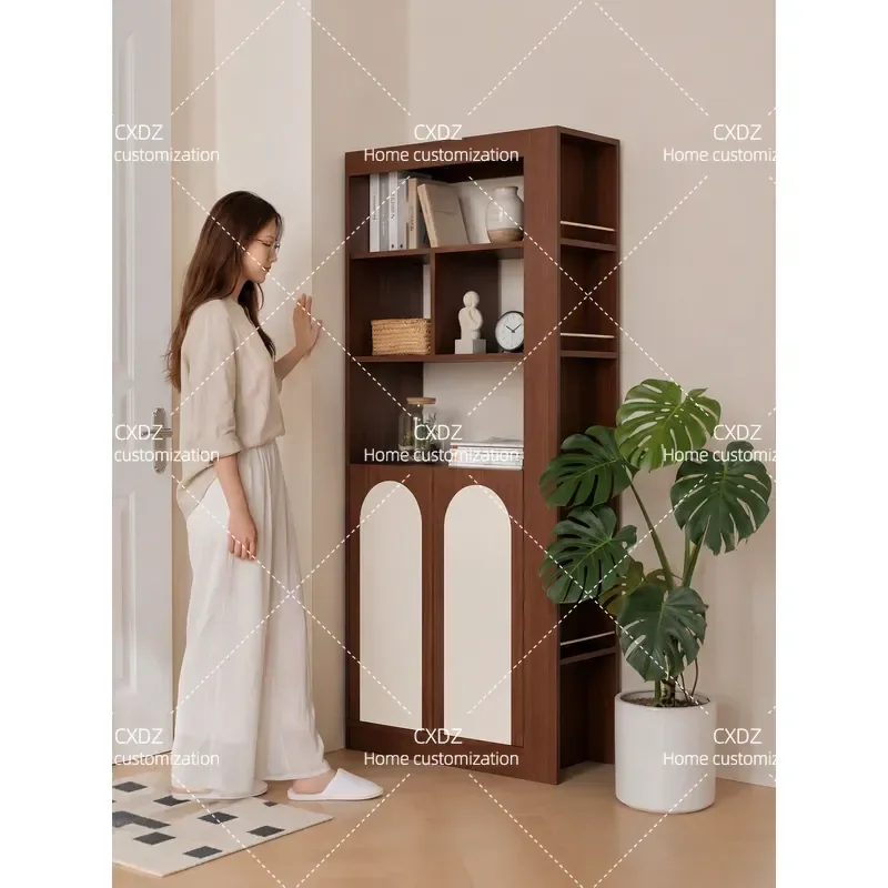 Retro Entryway Shoe Cabinet with Self Viewing Partition Foyer Storage Unit Light Luxury Wall Decorative Screen for Living