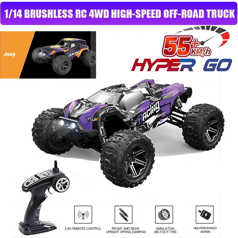 HXRC 8609 8610 1:14 55KM/H 4WD RC Car With LED Remote Control Cars High Speed Drift Monster Truck for Kids vs Wltoys 144001 Toys