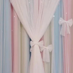 Blackout Gradient Rainbow Curtains Hollow Out Star Drapes Window Curtains 1 Panel for Living Room Bedroom Children's Room