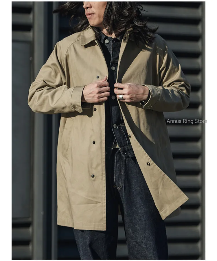 

NON STOCK Long Trench Coat Loose Fit Windbreaker Heavyweight Twill Vintage Long Jackets for Men's Fall and Spring