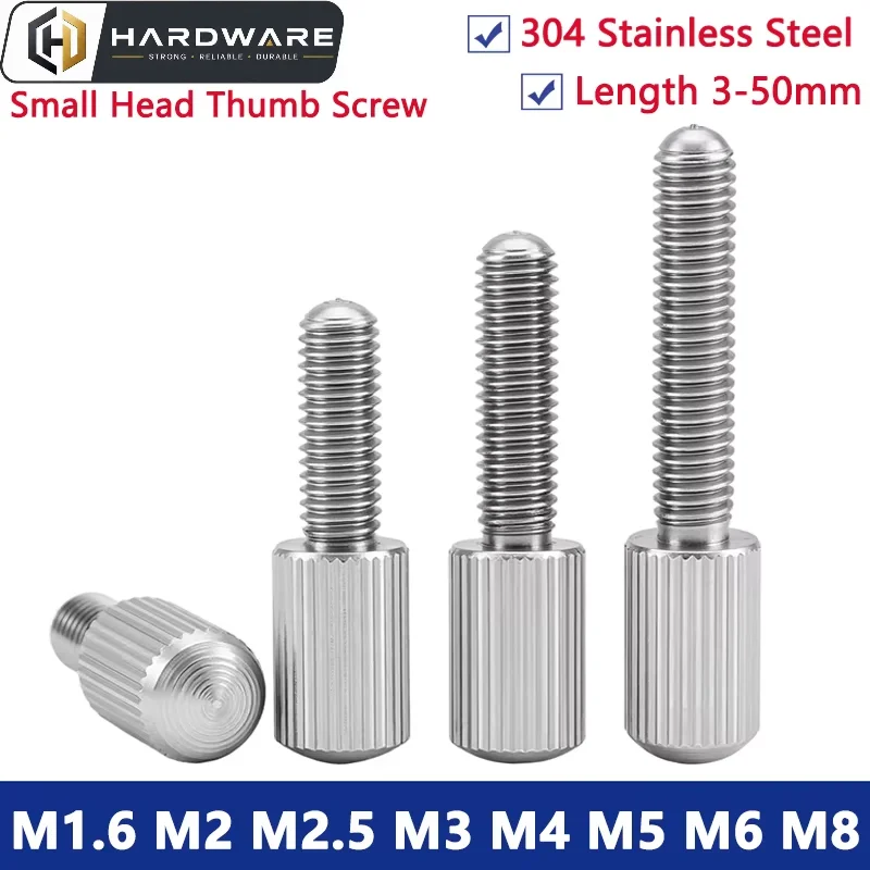 5/10pcs M1.6 M2 M2.5 M3 M4 M5 M6 M8 304 Stainless Steel Small Head Knurled Thumb Screws Hand Tighten Curtain Screws GB836