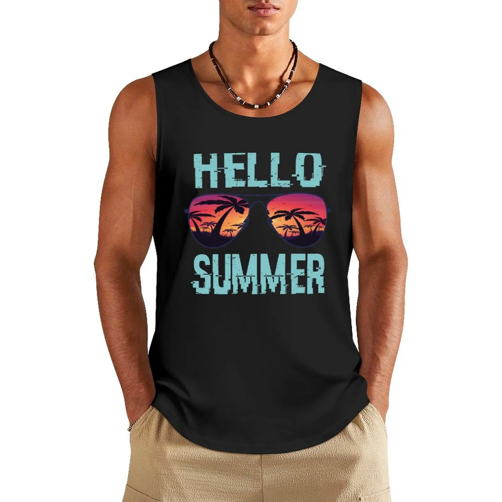 

Hello Summer Tank Top Men's singlets male top