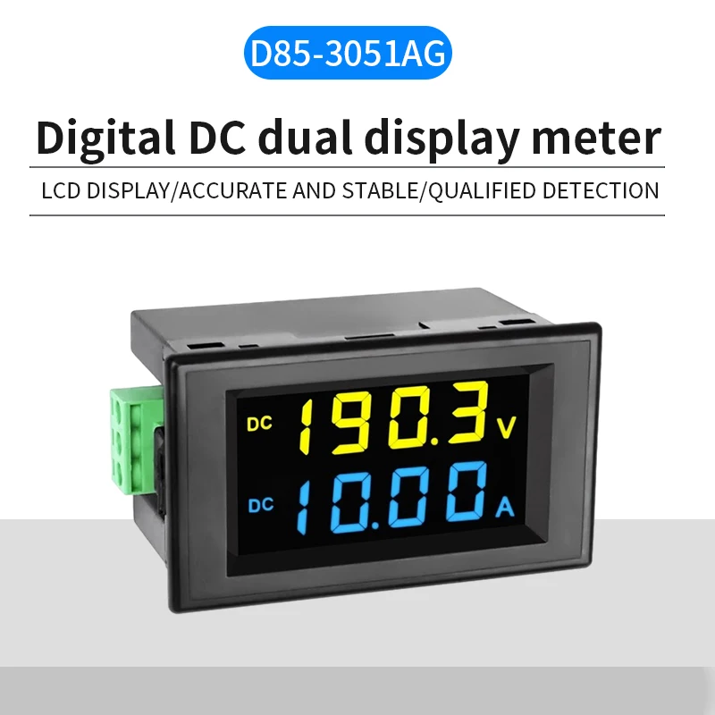 1Pcs DC 0-600V / 200A voltage ammeter two-color display led panel digital voltmeter ammeter power supply yellow blue font