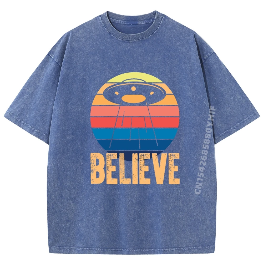 

Short Sleeve Tops & Tees Fashion Cotton Man T Shirts Believe Conspiracy Ufo Vintage Shirt Normal Tops Washed Shirts