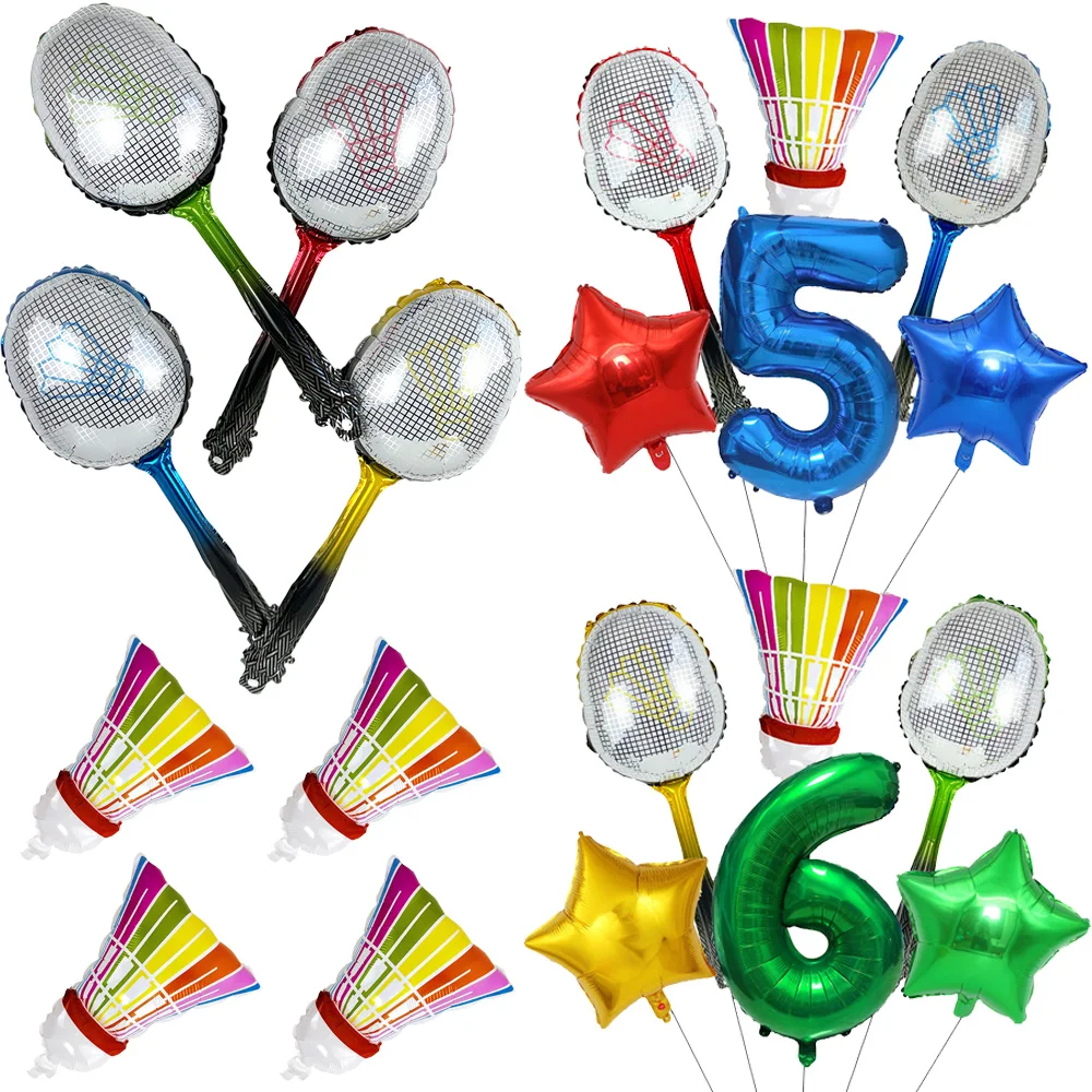 Badminton Sport Party Decorations Badminton Racket Star Number Foil Balloon for Badminton Athlete Birthday Party Supplies Favors