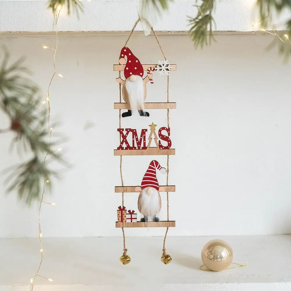 Cartoon Climbing Ladder Santa Claus Pendants DIY with Bells Christmas Wooden Hanging Tree Festive Merry Christmas Decor