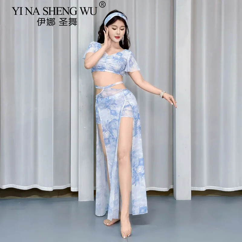 Ensemble jupe fendue pour danse du ventre orientale, vêtements d'entraînement élégants pour adultes, tenue de danse sur scène pour femmes
