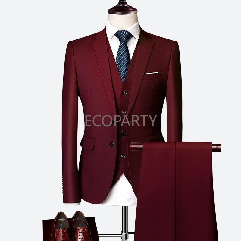 Luxury 3 piece men's wedding suit costume homme business office suit sets large size men Blazer+pants +vest 10%