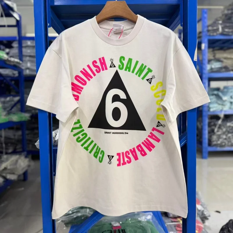 SAINT New Men's Women's Retro Minimalist V-neck Size 6 Printed Design Casual Round-neck Short-sleeve T-shirt