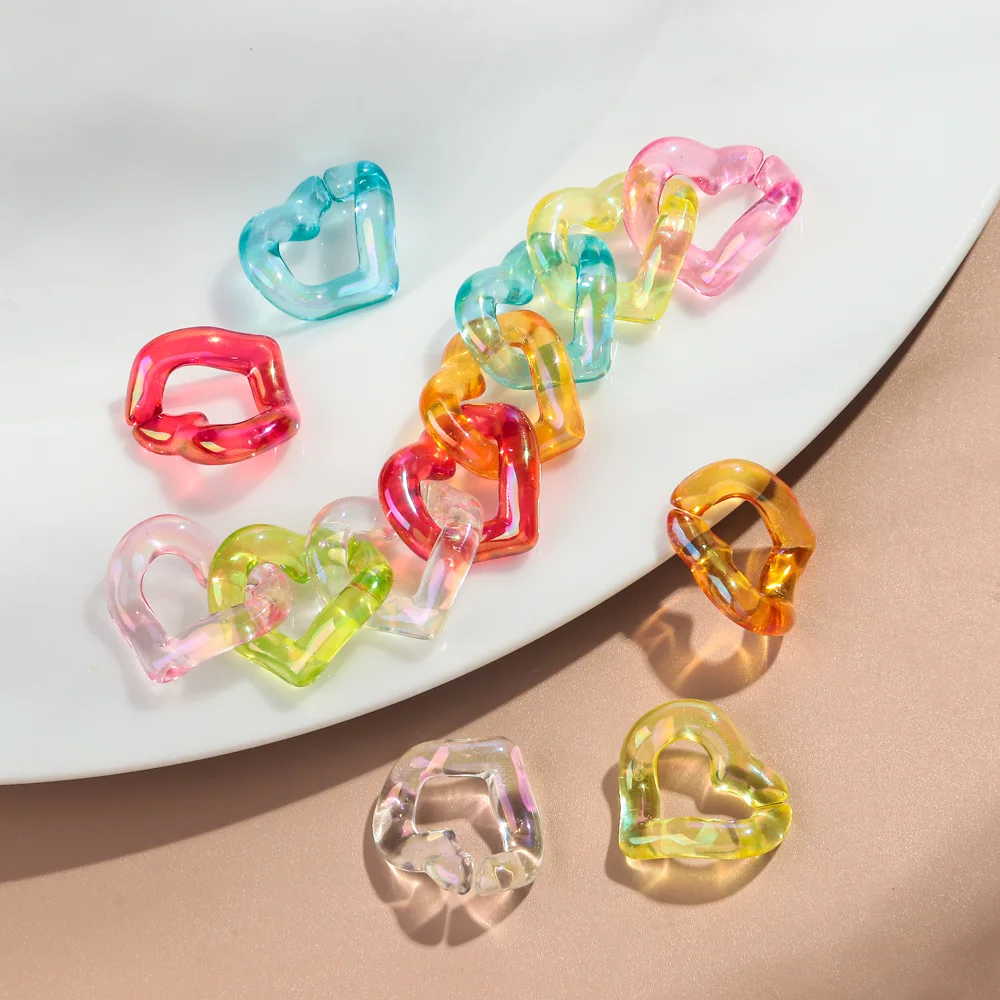 30pcs Iridescent Transparent Acrylic 19x21MM Heart Link Chain Loose Beads for Bracelet Necklace Making DIY Jewelry Accessories