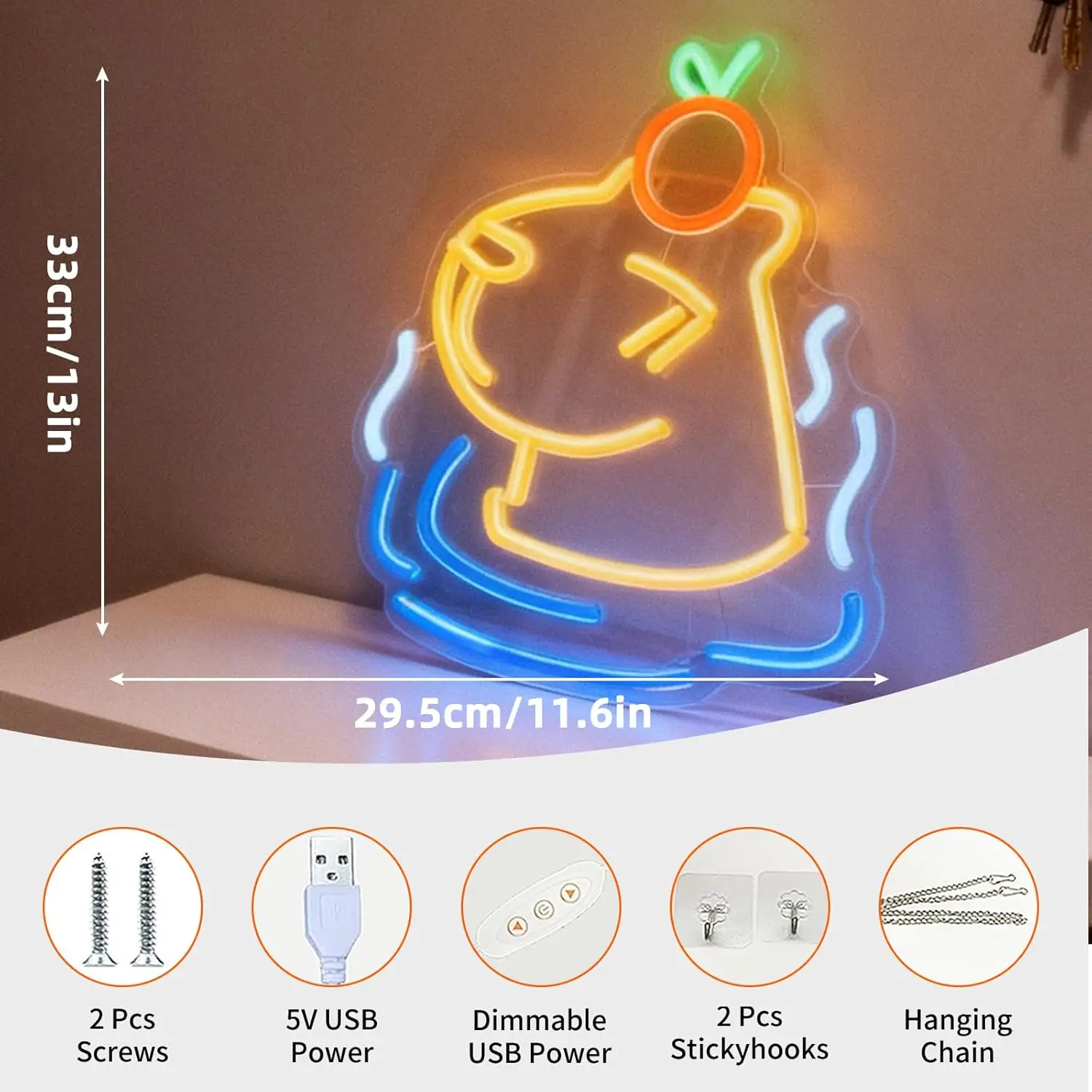 Cute Animal LED Neon Sign Dimmable USB Night Light for Kids Bathroom Nursery Bedroom Playroom Wall Decor Soothing Cute Lamp