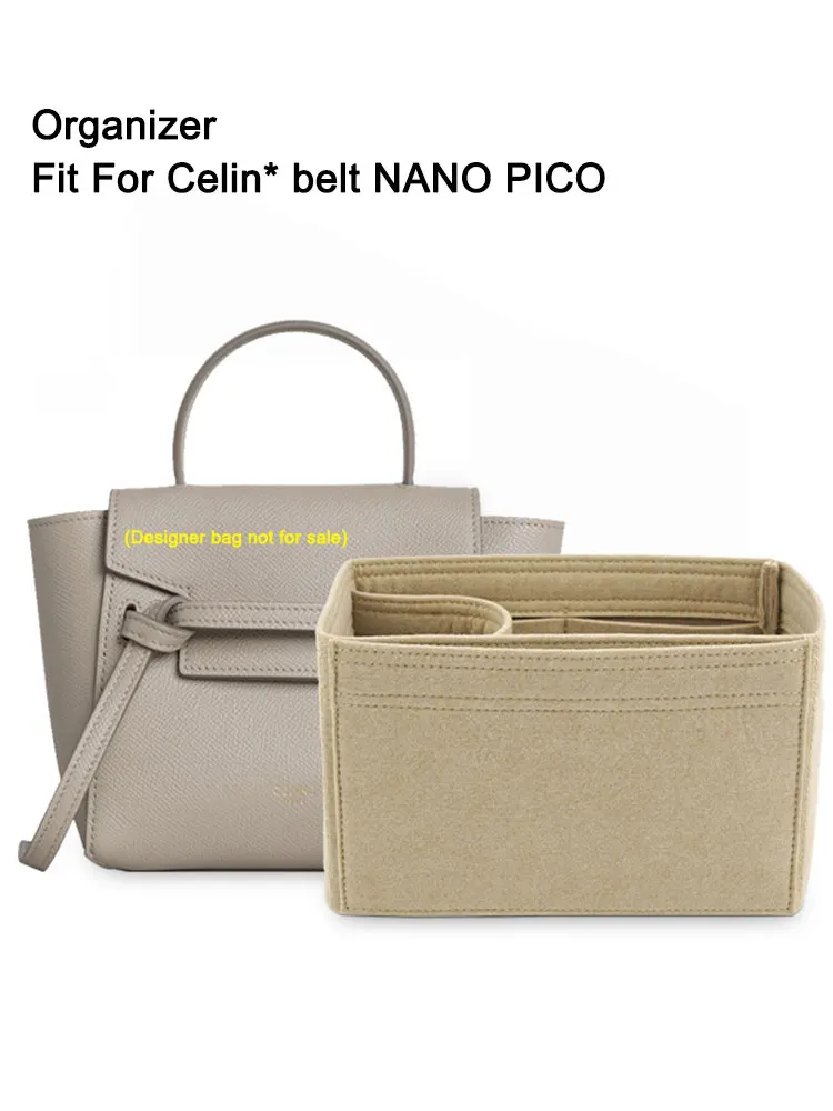 Felt Bags Liner With Phone Pocket,Handbag Tote Inner Pouch Shaper,Purse Organizer Insert For Ce Line Belt Bag Nano Pico