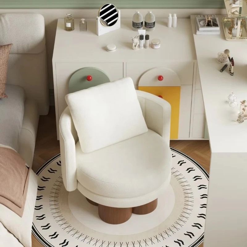 High-end modern luxury flannel fabric soft designer brand wooden foot dressing room chair with 360-degree rotation function
