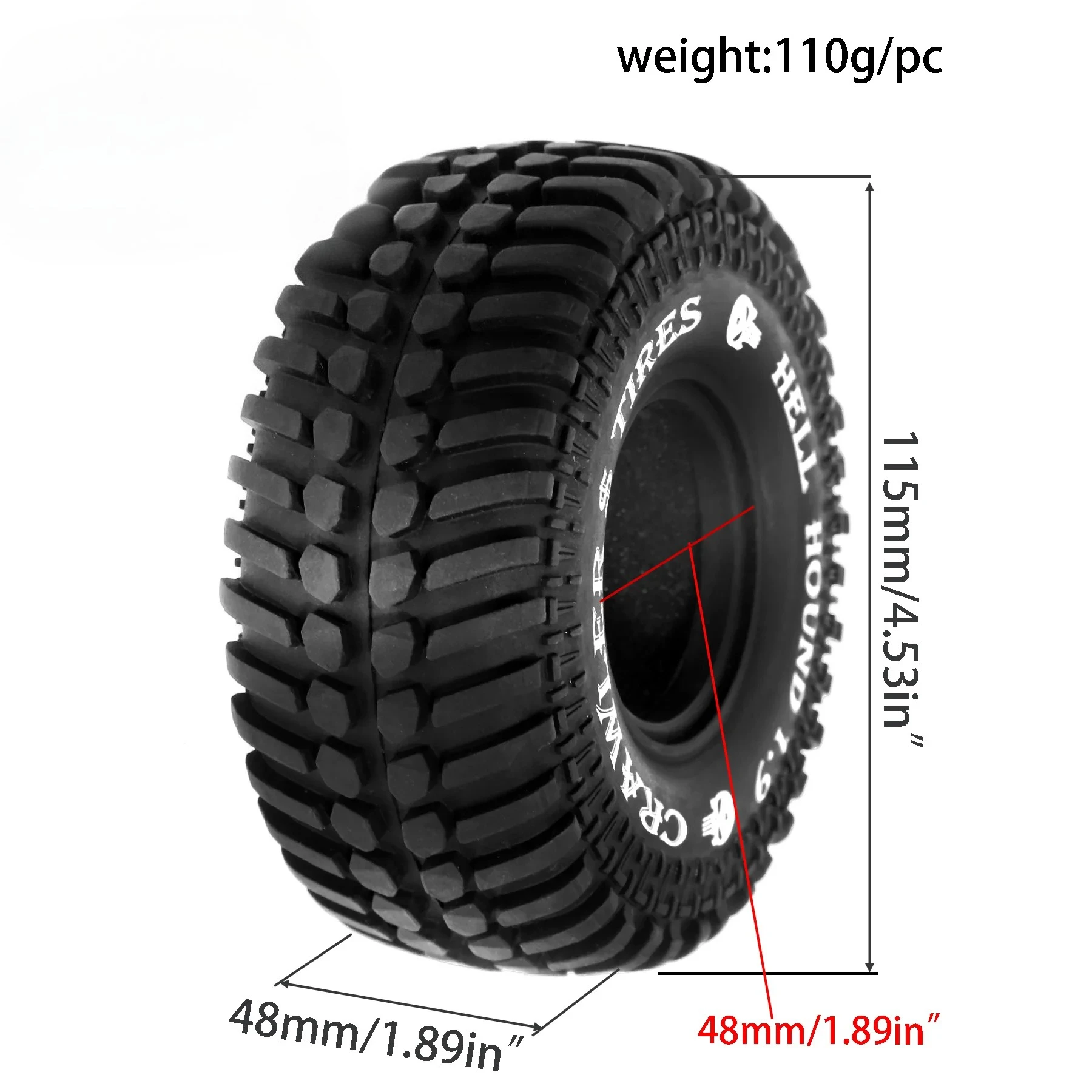 4pcs 1.9 Inch Non-Slip Mud Slingers Tires Heavy Duty Rubber Tyres for 1/10 RC Crawler TRX4 TRX6 SCX10 90047 Redcat Gen8