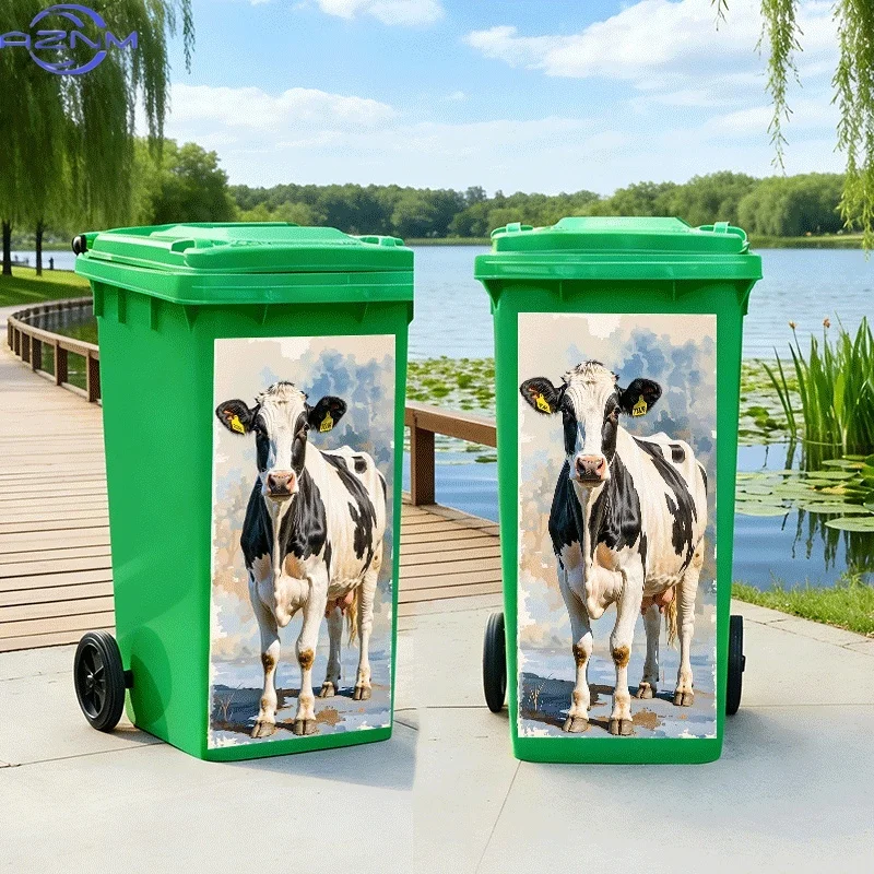 [2D Flat Printing]1pc Trash Can Sticker[Title Has Been Translated, Do Not Change] Spotted Dairy Cow Portrait Theme Design Wall