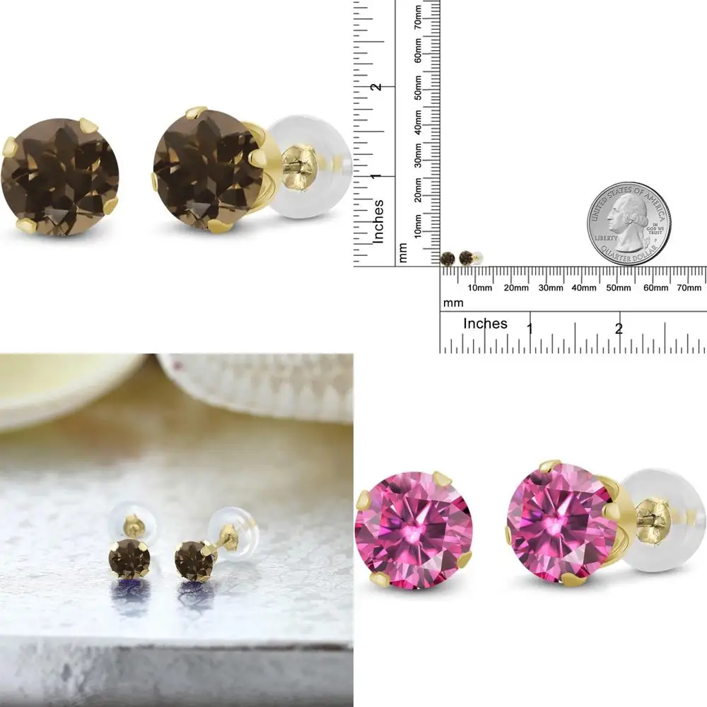 

14K Gold Birthstone Stud Earrings - 4mm Round Cut Gemstone for Women and Men with Secure Backs