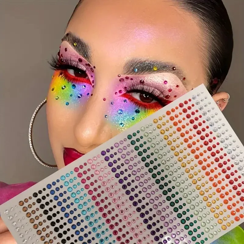 Adesivi con diamanti per trucco Gioielli 3D scintillanti colorati Adesivo con perle Occhio Viso Decorazione con gemme Decorazione per trucco fai da te per il festival musicale